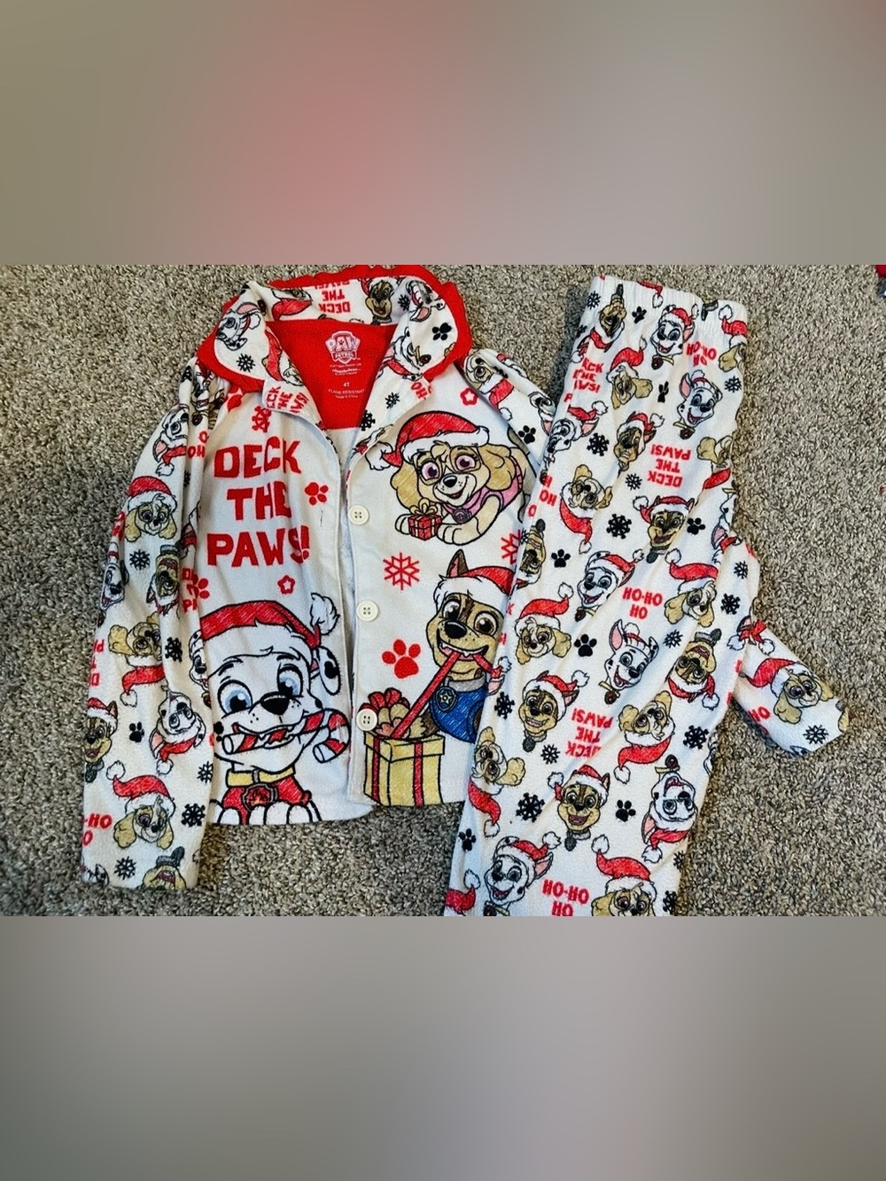 Paw Patrol White & Red Holiday Fleece Pajama Set